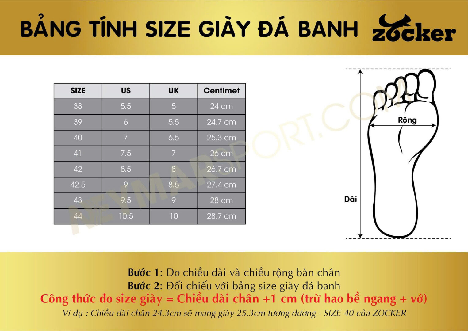 Bảng size giày Zocker
